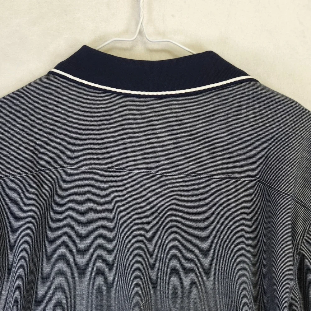Banana Republic Mens XXL Navy White Micro Stripe Tipped Collar Polo‎ Shirt NWT